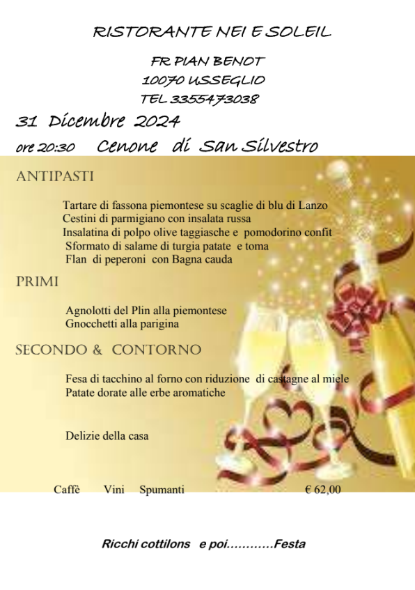 Cenone 2024 in montagna Usseglio RISTORANTE